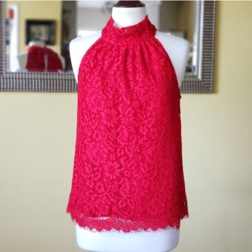 NWT J.CREW Tie Neck Lace Sleeveless Top Red - Picture 2 of 12
